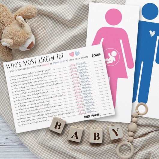 Funny Most Likely To Couples Baby Shower Game Card 招待状
