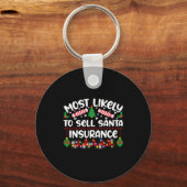 Funny Most Likely To Sell Santa Insurance  キーホルダー (正面)