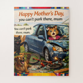 Funny Mother's Day jigsaw puzzle cat dog car crash ジグソーパズル
