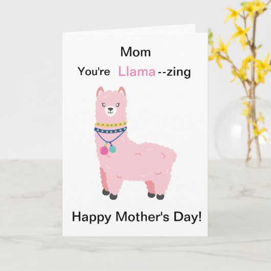 Funny Mother's Day Llama  カード (黄色い花)