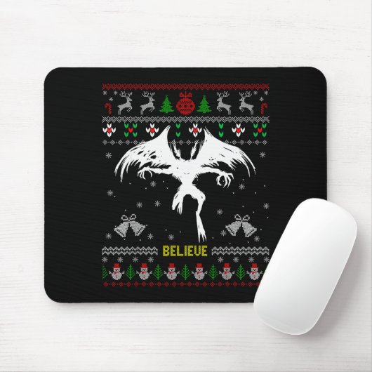 Funny Mothman Ugly Christmas Sweater Believe Crypt マウスパッド (マウス)