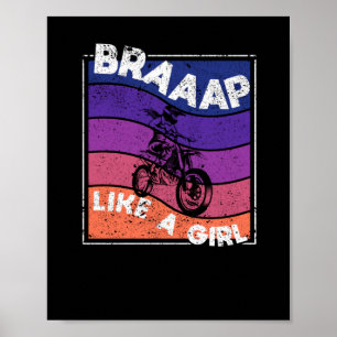Funny Motorcycle Girl Motocross Dirt Bike Braap ポスター