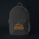 Funny Mountain Hiking Backpack Gift プリントバックパック<br><div class="desc">Hey! Want a backpack that’s as fun and adventurous as you? Check out this super cool hiking backpack! It’s black with awesome orange side panels that give it a real pop of color. And get this – the front pocket has a minimalist mountain design and the words "Backpack Full Drama"!...</div>