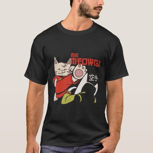 Funny Mr Meowgi Karate Cat Meow Design Men Women  Tシャツ (正面)