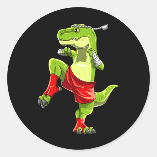 Funny Muay Thai T-rex - Thai Boxing  ラウンドシール (正面)