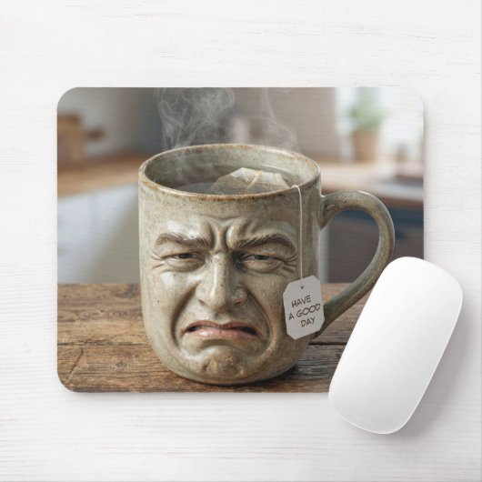 Funny Mug Face with Tea Bag and Text マウスパッド (マウス)