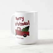 Funny mug with old red truck and Christmas tree コーヒーマグカップ (正面左)