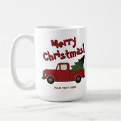Funny mug with old red truck and Christmas tree コーヒーマグカップ (左)