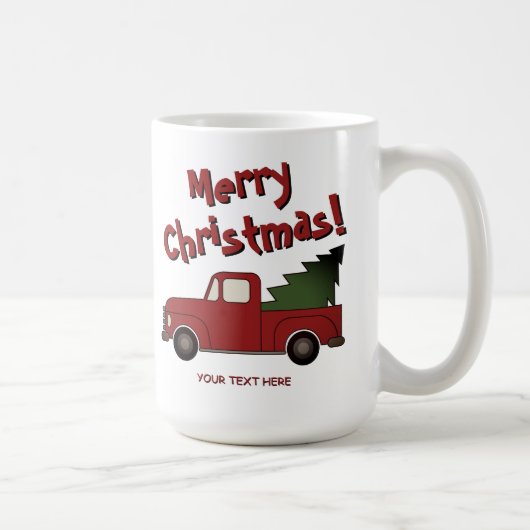 Funny mug with old red truck and Christmas tree コーヒーマグカップ (右)
