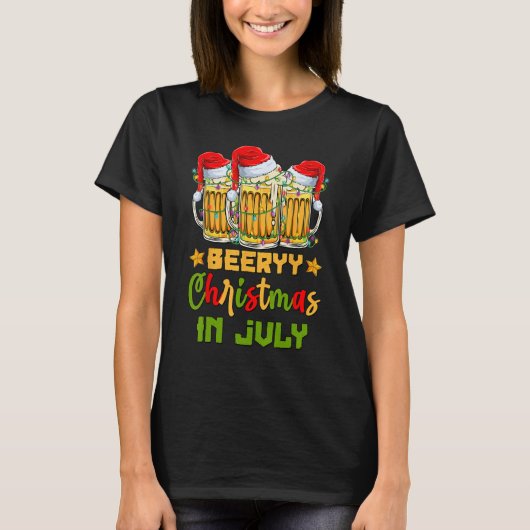 Funny Mugs Of Beer Lights Christmas In July Summer Tシャツ (正面)