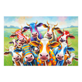 Funny multicolored cow painting フォトプリント