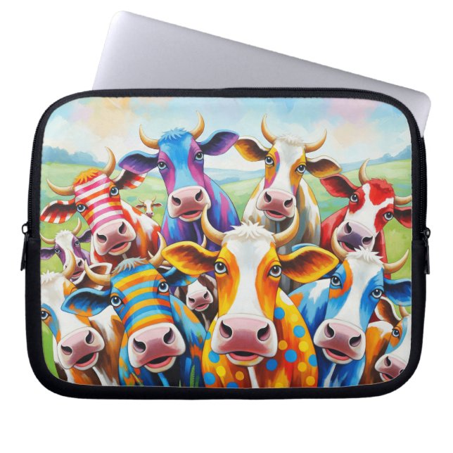 Funny multicolored cow painting ラップトップスリーブ (正面)