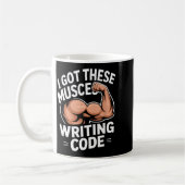 Funny muscles writing code saying programmer Funny コーヒーマグカップ (左)