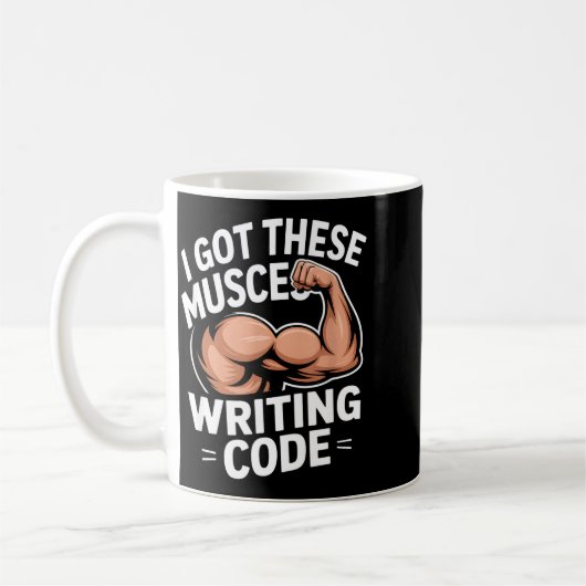 Funny muscles writing code saying programmer Funny コーヒーマグカップ (左)