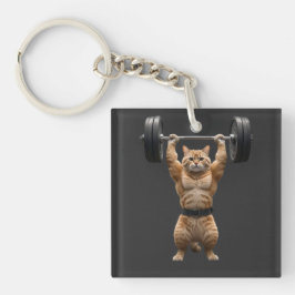 Funny Muscular Orange Cat Weightlifting Gym キーホルダー