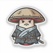 Funny Mushroom Ronin Wandering Samurai Illustratio シール (正面)