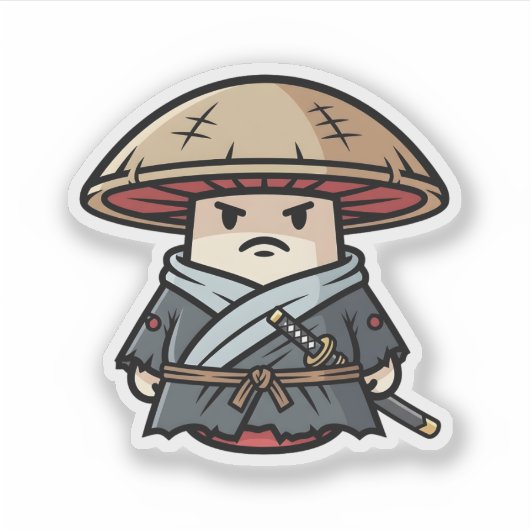 Funny Mushroom Ronin Wandering Samurai Illustratio シール (正面)