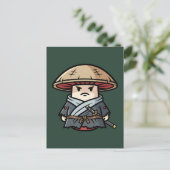 Funny Mushroom Ronin Wandering Samurai Illustratio ポストカード (スタンド正面)