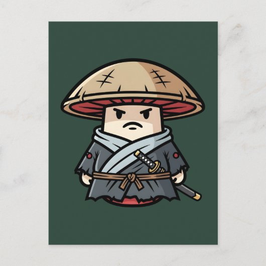 Funny Mushroom Ronin Wandering Samurai Illustratio ポストカード (正面)