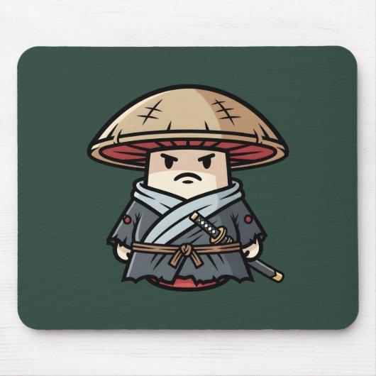 Funny Mushroom Ronin Wandering Samurai Illustratio マウスパッド (正面)