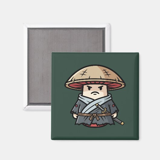 Funny Mushroom Ronin Wandering Samurai Illustratio マグネット (正面/裏面)