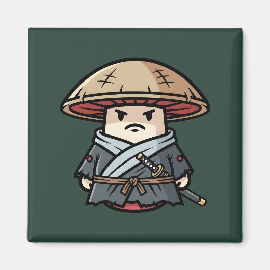 Funny Mushroom Ronin Wandering Samurai Illustratio マグネット (正面)