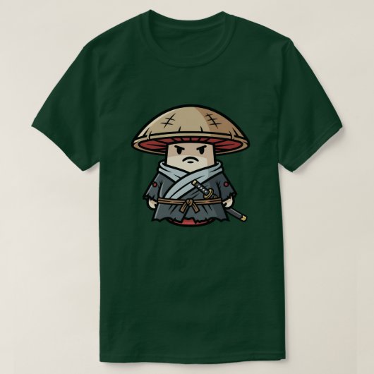 Funny Mushroom Ronin Wandering Samurai Illustratio Tシャツ (デザイン正面)
