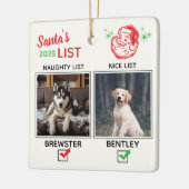 Funny Naughty or Nice Dog Photo Christmas セラミックオーナメント (左)