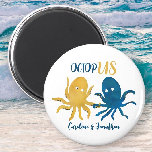 Funny navy and gold ocean octopus wedding favor マグネット