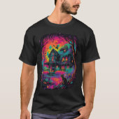 Funny Neon S Ghost Black Cat Witch Halloween  Tシャツ (正面)