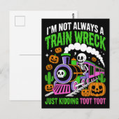 Funny Neon Train Wreck Skeleton Halloween Pun ポストカード (正面/裏面)