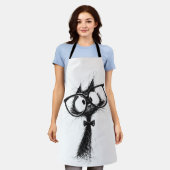 Funny Nerd Cat with Glasses & Bowtie Women's White エプロン (着用した状態)