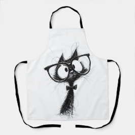 Funny Nerd Cat with Glasses & Bowtie Women's White エプロン