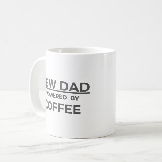Funny New Dad Coffee Mug – Powered by Coffee –Gift コーヒーマグカップ (正面左)