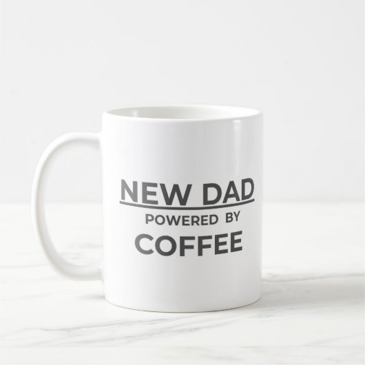 Funny New Dad Coffee Mug – Powered by Coffee –Gift コーヒーマグカップ (左)