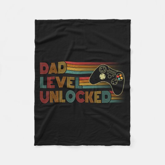 Funny New Dad Shirt Dad Level Unlocked Gaming Game フリースブランケット (正面)