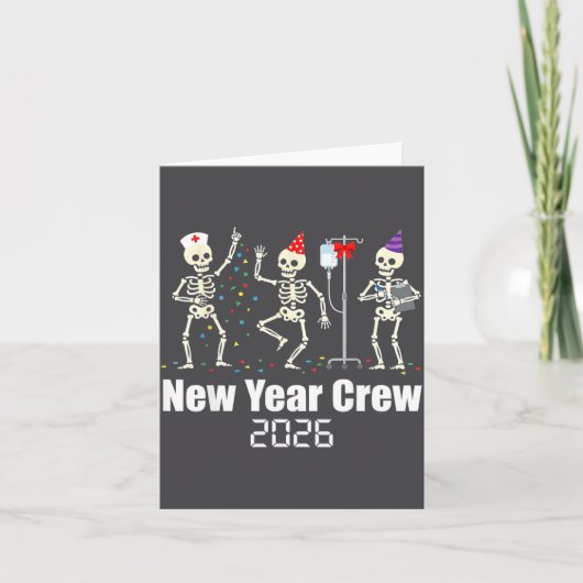 Funny New Year Crew 2026 Medical Skeleton Celebrat カード (正面)