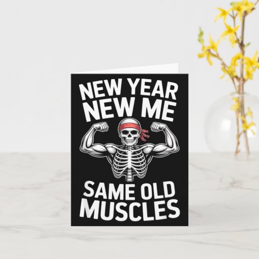 Funny New Year Gym Skeleton Resolution Workout Hum カード (黄色い花)