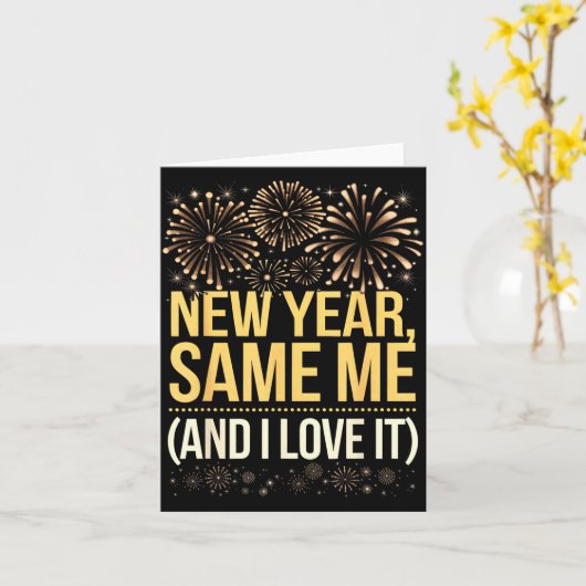 Funny New Year Same Me New Years Eve Party  カード (黄色い花)