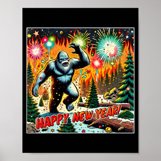 Funny New Years Eve 2024 Bigfoot And Fireworks Hum ポスター (正面)