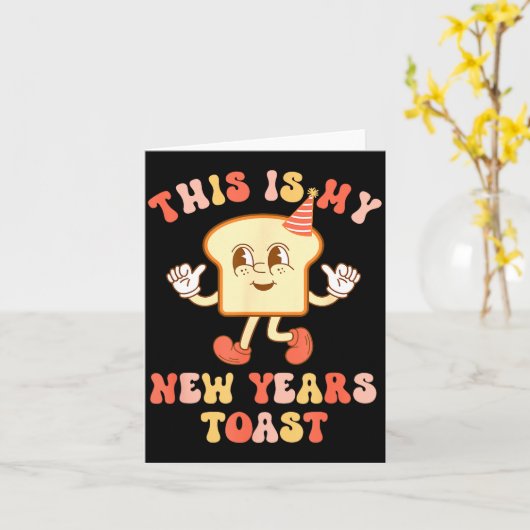Funny New Year's Toast Bread Pun Retro Hipe  カード (黄色い花)