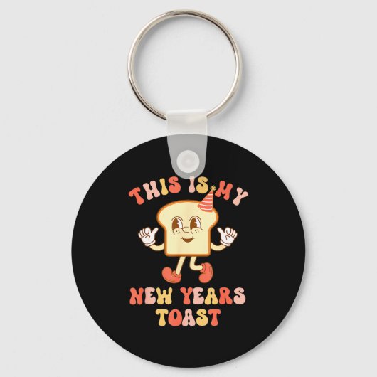 Funny New Year's Toast Bread Pun Retro Hipe  キーホルダー (正面)