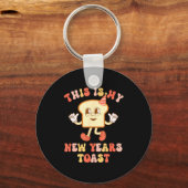 Funny New Year's Toast Bread Pun Retro Hipe  キーホルダー (正面)