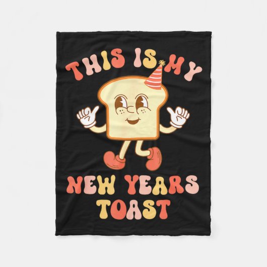 Funny New Year's Toast Bread Pun Retro Hipe  フリースブランケット (正面)
