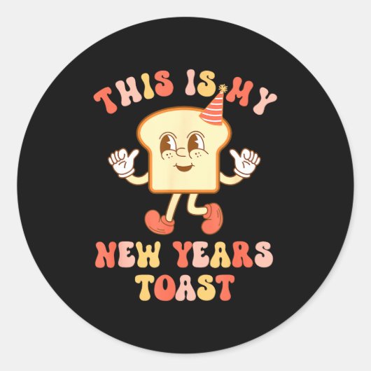 Funny New Year's Toast Bread Pun Retro Hipe  ラウンドシール (正面)