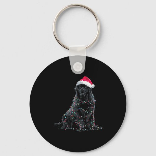 Funny Newfoundland Christmas Graphic Dog Lights Lo キーホルダー (正面)