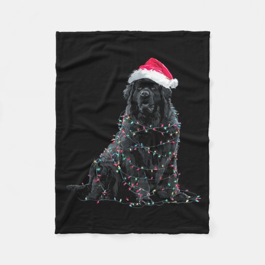 Funny Newfoundland Christmas Graphic Dog Lights Lo フリースブランケット (正面)
