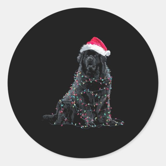 Funny Newfoundland Christmas Graphic Dog Lights Lo ラウンドシール (正面)