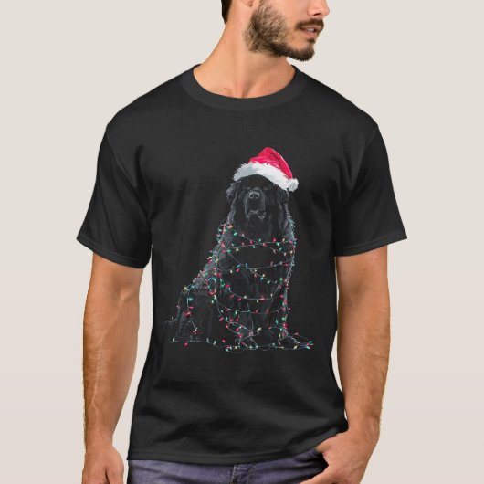 Funny Newfoundland Christmas Graphic Dog Lights Lo Tシャツ (正面)