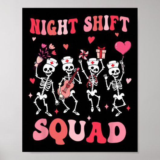 Funny Night Shift Squad Nurses Skeleton Dancing Va ポスター (正面)